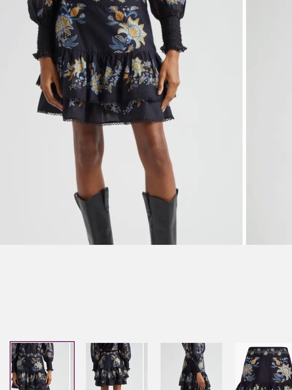 FARM Rio Tiered Floral Mini Skirt - Black with Blue & Mustard Floral - Picture 5 of 5